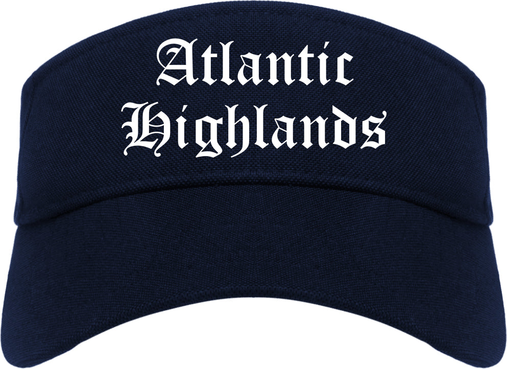 Atlantic Highlands New Jersey NJ Old English Mens Visor Cap Hat Navy Blue