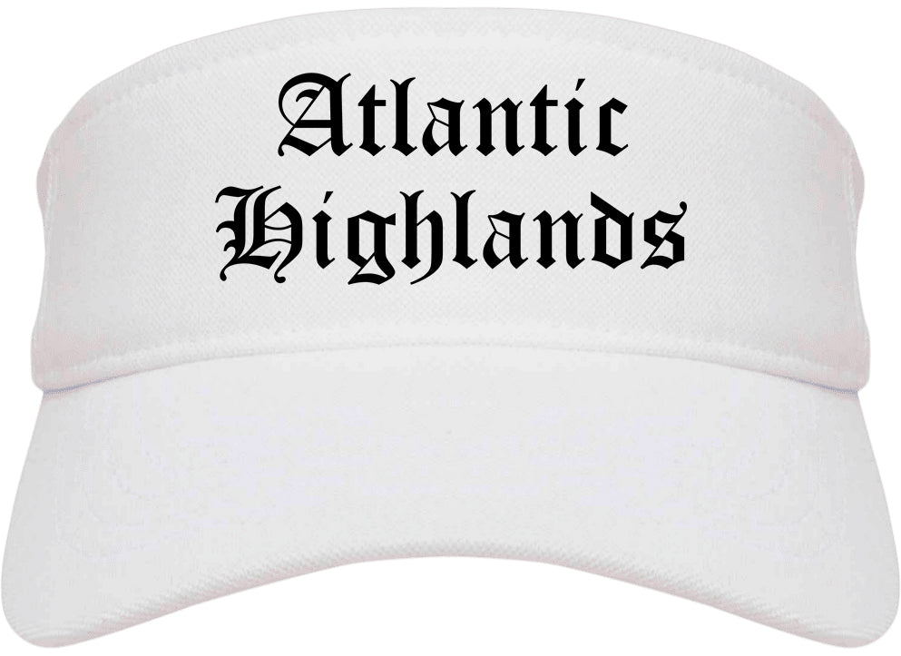 Atlantic Highlands New Jersey NJ Old English Mens Visor Cap Hat White