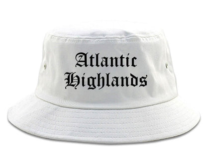 Atlantic Highlands New Jersey NJ Old English Mens Bucket Hat White