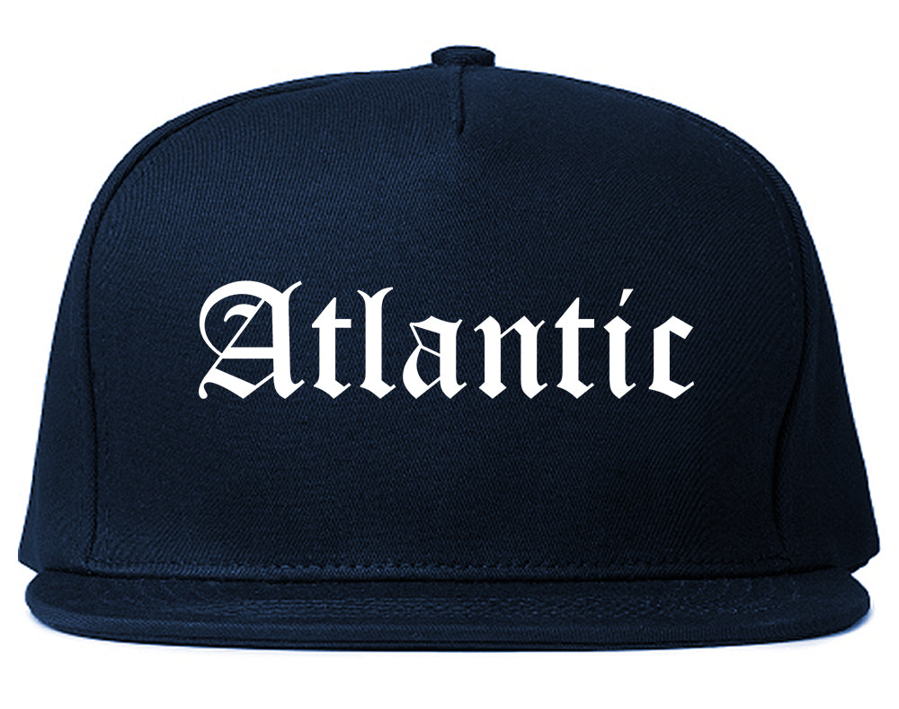 Atlantic Iowa IA Old English Mens Snapback Hat Navy Blue