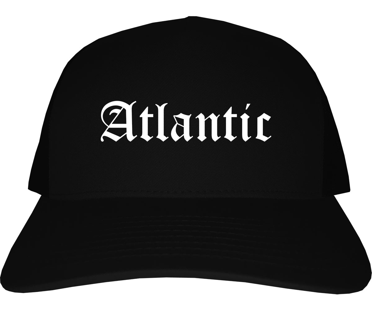 Atlantic Iowa IA Old English Mens Trucker Hat Cap Black