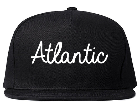 Atlantic Iowa IA Script Mens Snapback Hat Black
