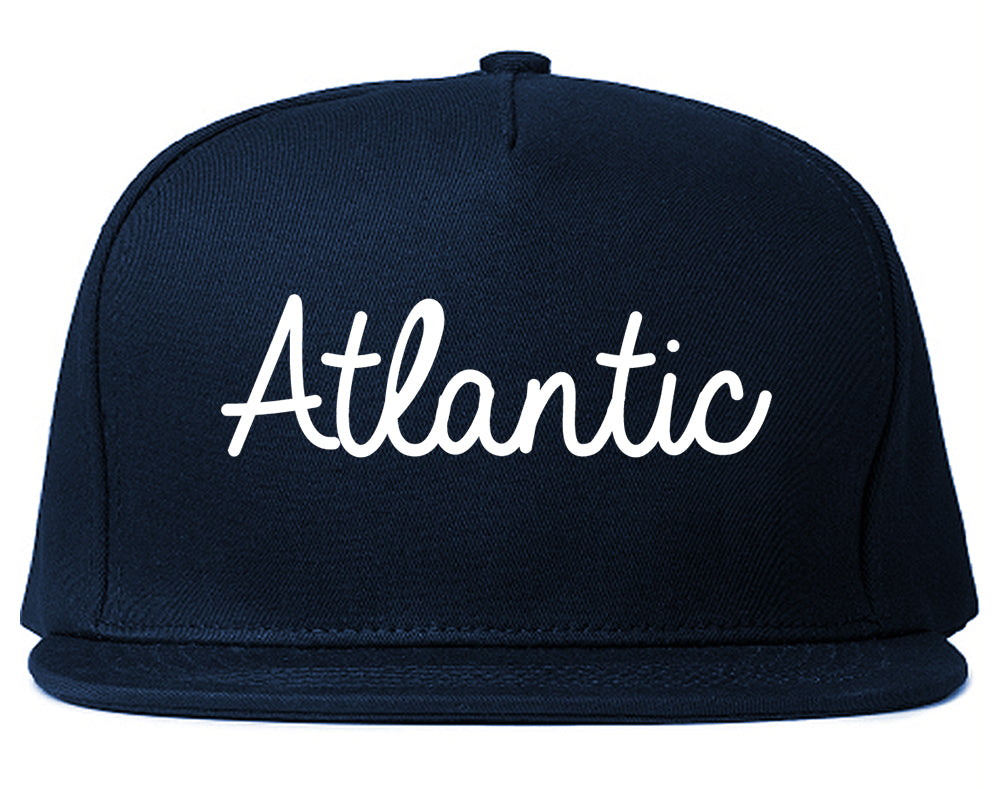 Atlantic Iowa IA Script Mens Snapback Hat Navy Blue
