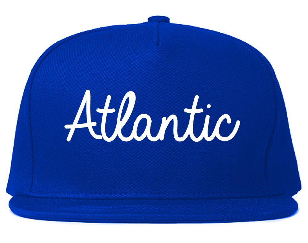 Atlantic Iowa IA Script Mens Snapback Hat Royal Blue