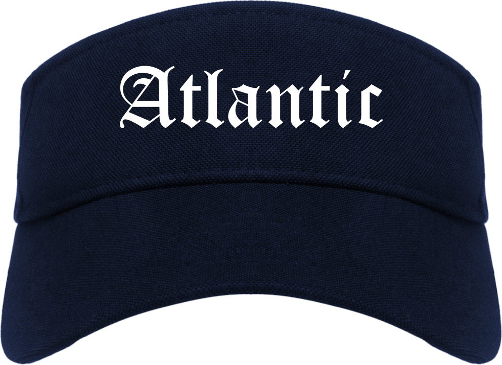 Atlantic Iowa IA Old English Mens Visor Cap Hat Navy Blue