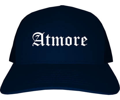 Atmore Alabama AL Old English Mens Trucker Hat Cap Navy Blue