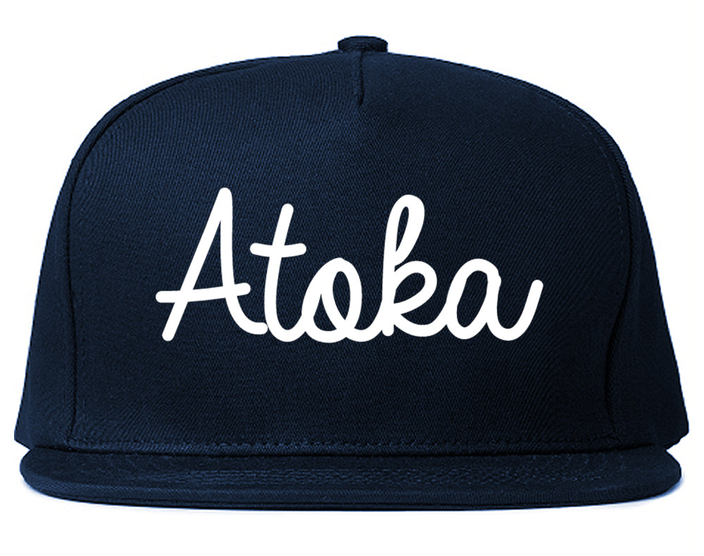 Atoka Tennessee TN Script Mens Snapback Hat Navy Blue