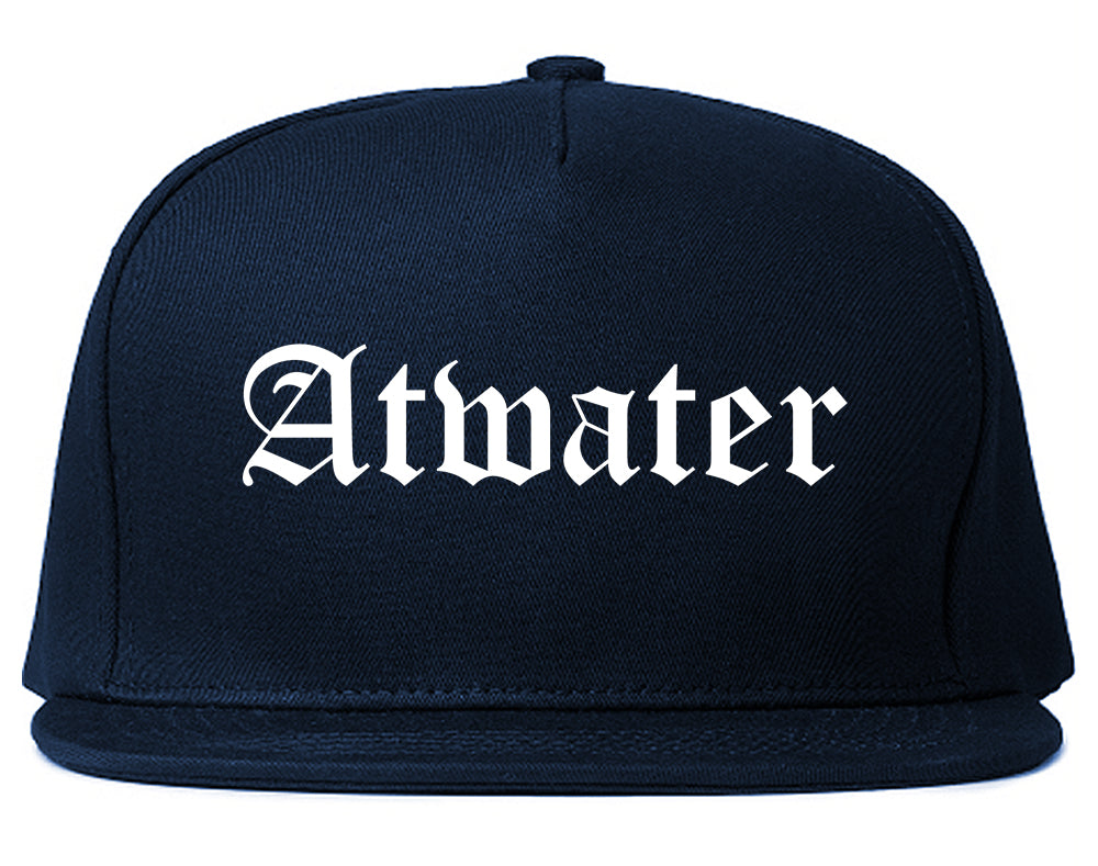 Atwater California CA Old English Mens Snapback Hat Navy Blue