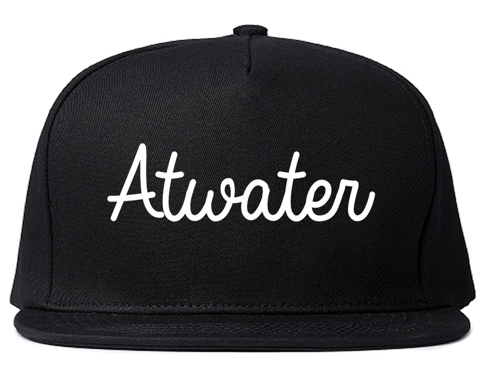 Atwater California CA Script Mens Snapback Hat Black