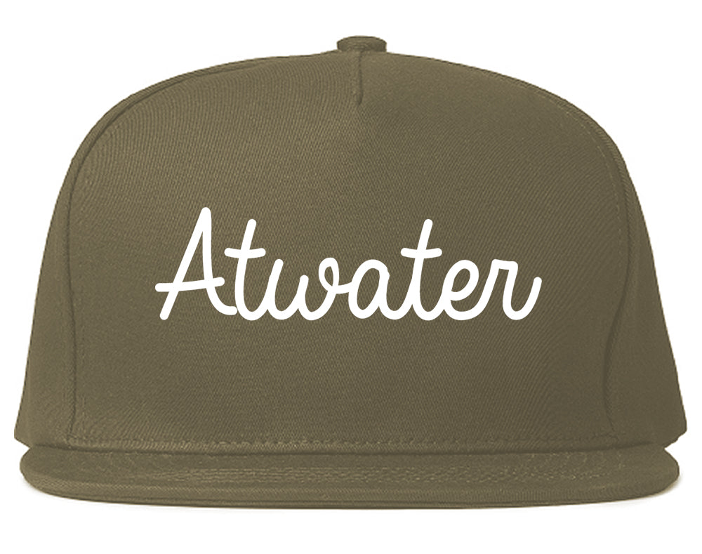 Atwater California CA Script Mens Snapback Hat Grey