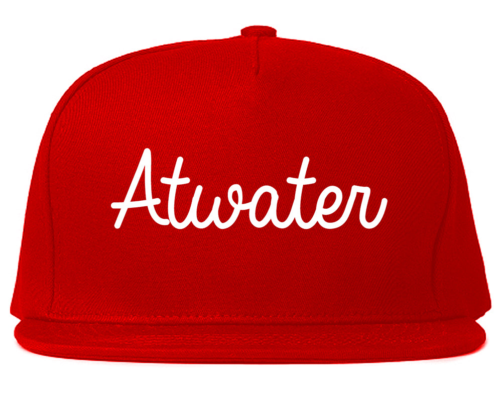 Atwater California CA Script Mens Snapback Hat Red