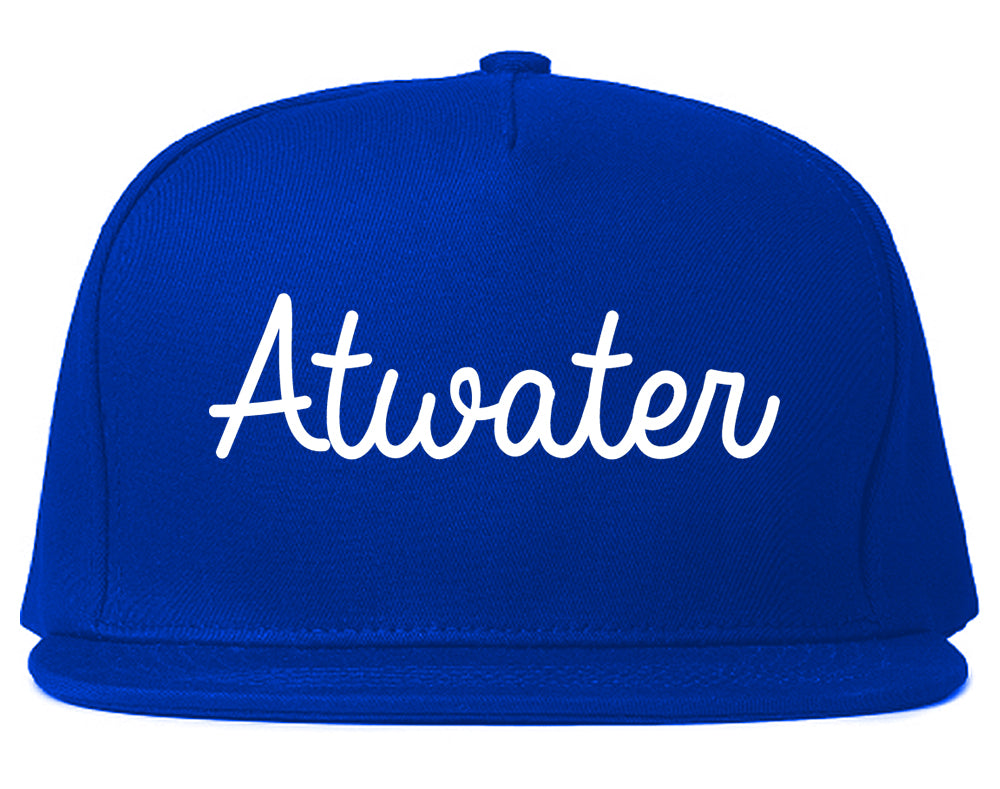 Atwater California CA Script Mens Snapback Hat Royal Blue