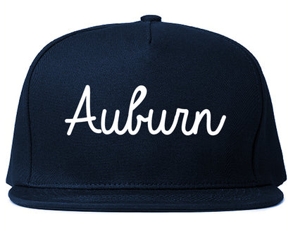 Auburn California CA Script Mens Snapback Hat Navy Blue