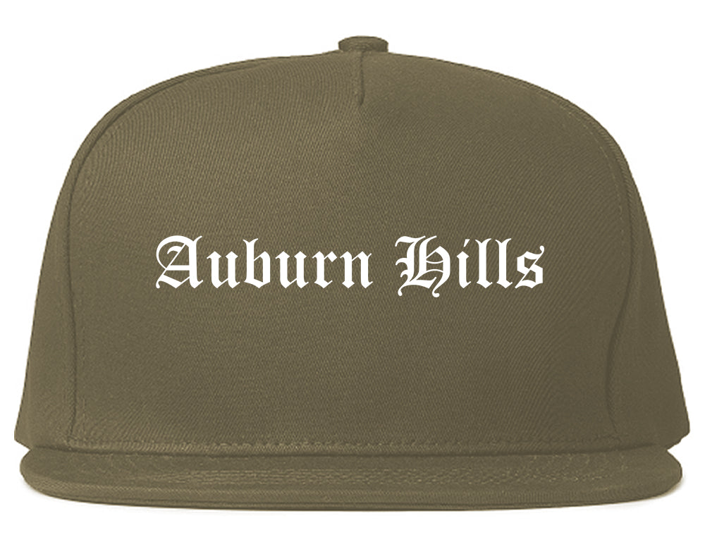 Auburn Hills Michigan MI Old English Mens Snapback Hat Grey
