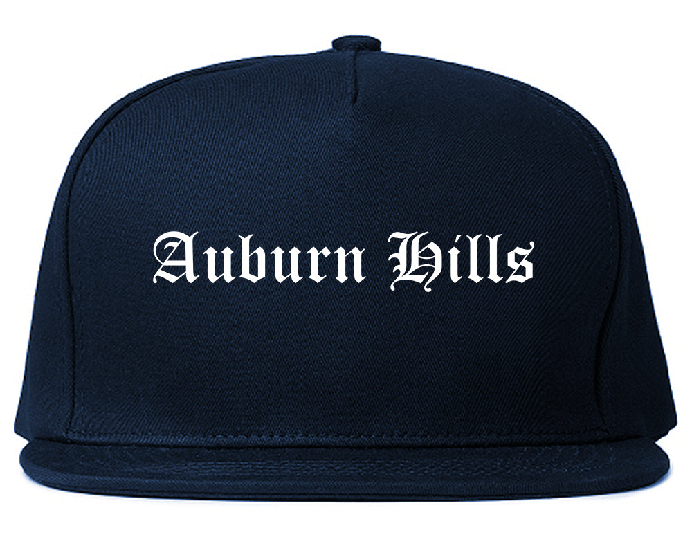 Auburn Hills Michigan MI Old English Mens Snapback Hat Navy Blue