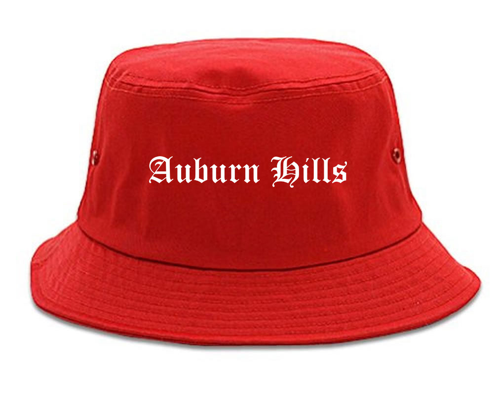 Auburn Hills Michigan MI Old English Mens Bucket Hat Red