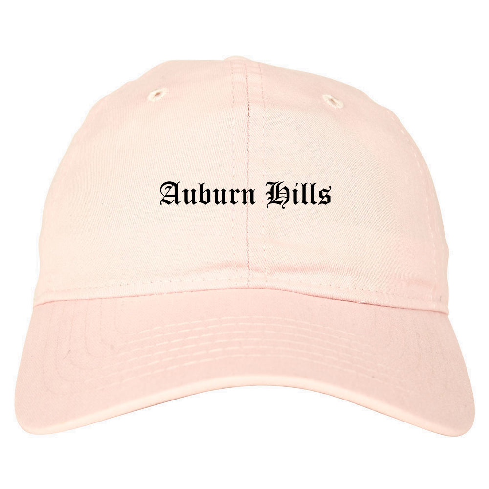 Auburn Hills Michigan MI Old English Mens Dad Hat Baseball Cap Pink