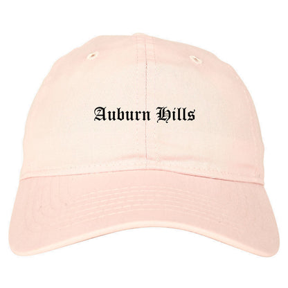 Auburn Hills Michigan MI Old English Mens Dad Hat Baseball Cap Pink