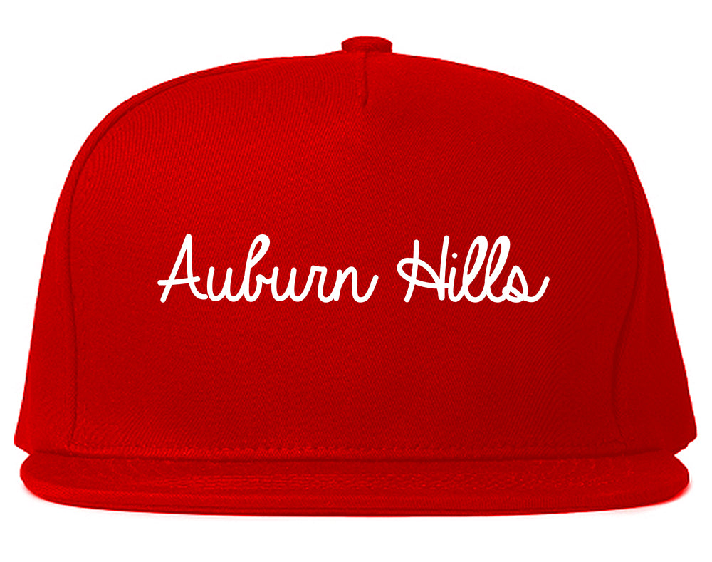 Auburn Hills Michigan MI Script Mens Snapback Hat Red