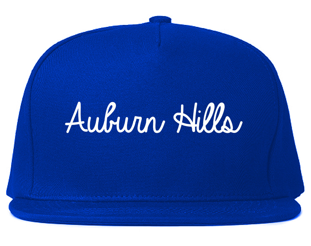 Auburn Hills Michigan MI Script Mens Snapback Hat Royal Blue