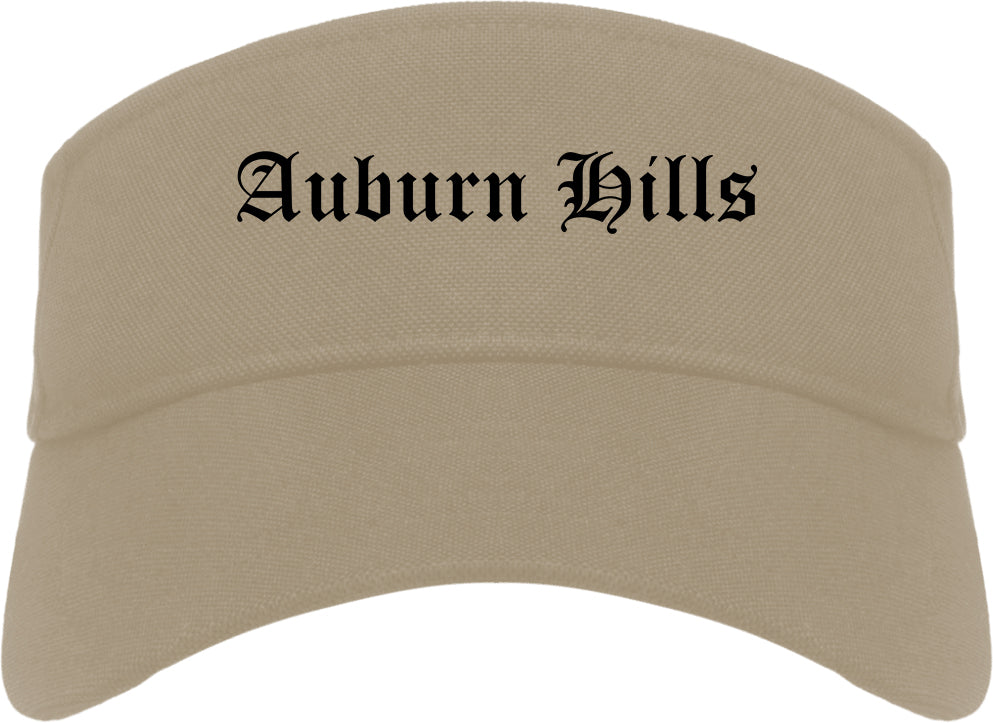 Auburn Hills Michigan MI Old English Mens Visor Cap Hat Khaki