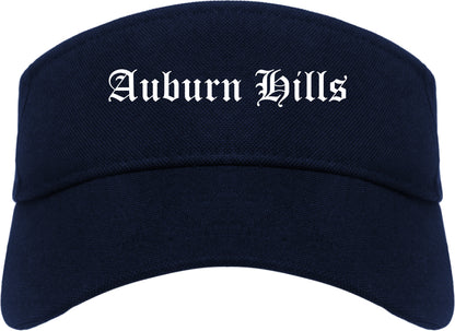 Auburn Hills Michigan MI Old English Mens Visor Cap Hat Navy Blue