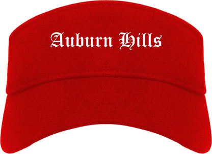 Auburn Hills Michigan MI Old English Mens Visor Cap Hat Red