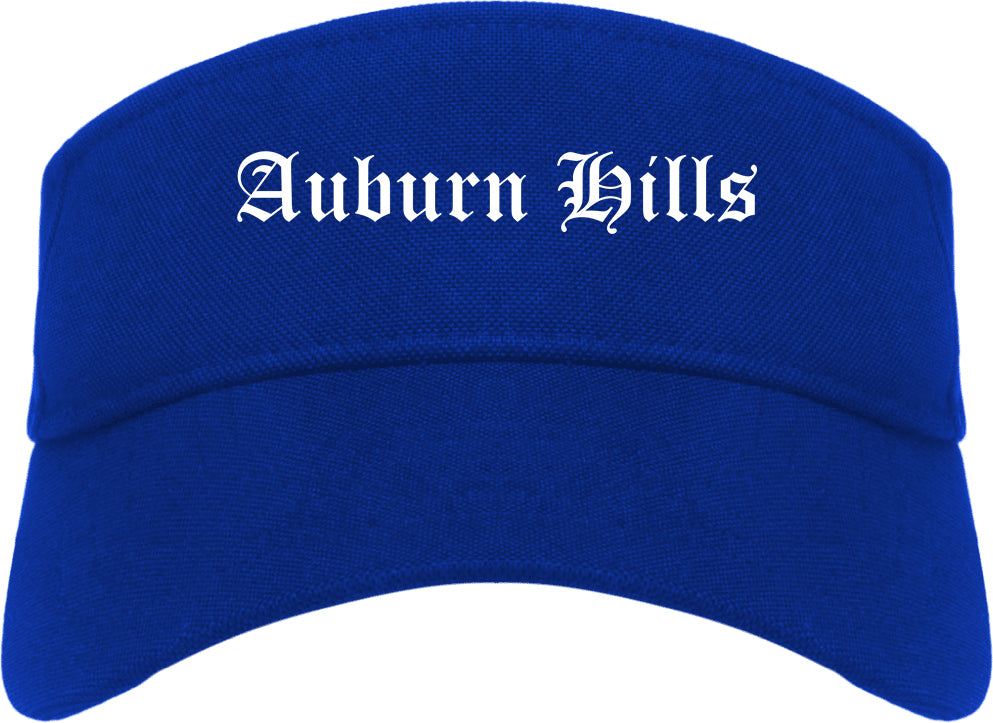 Auburn Hills Michigan MI Old English Mens Visor Cap Hat Royal Blue