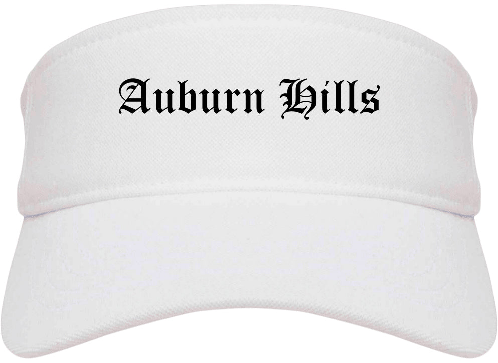 Auburn Hills Michigan MI Old English Mens Visor Cap Hat White
