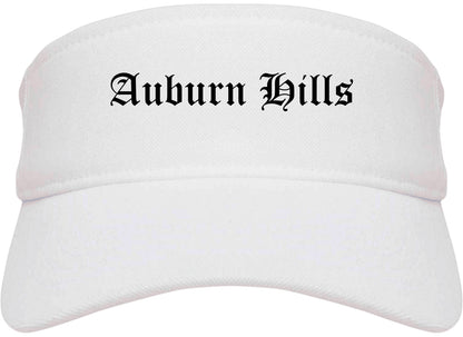 Auburn Hills Michigan MI Old English Mens Visor Cap Hat White