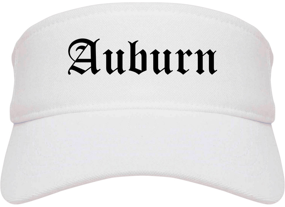 Auburn Indiana IN Old English Mens Visor Cap Hat White