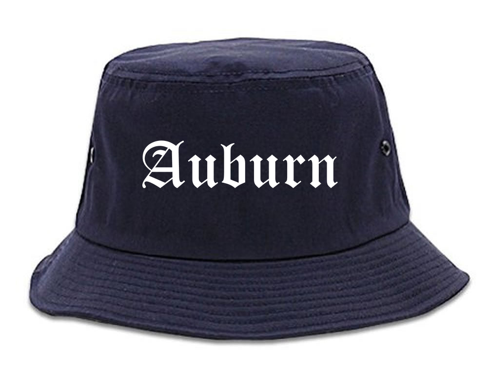 Auburn Maine ME Old English Mens Bucket Hat Navy Blue