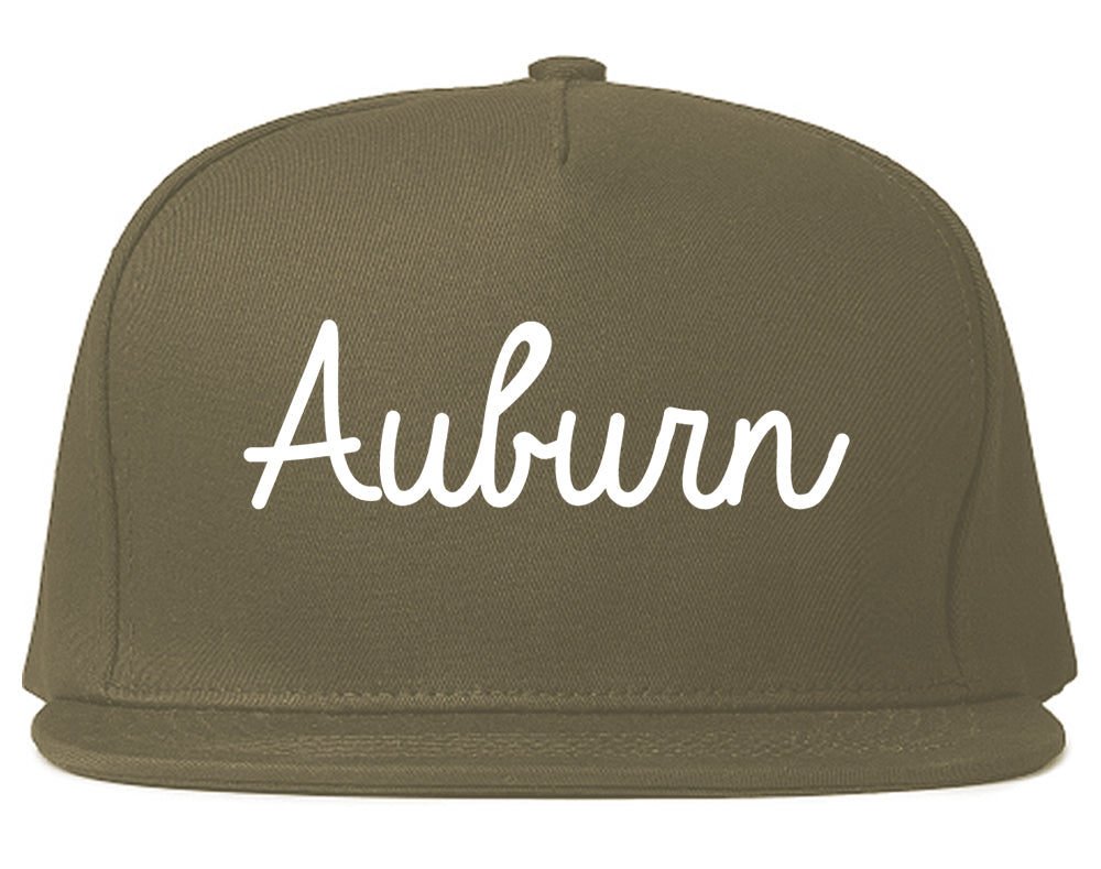 Auburn New York NY Script Mens Snapback Hat Grey