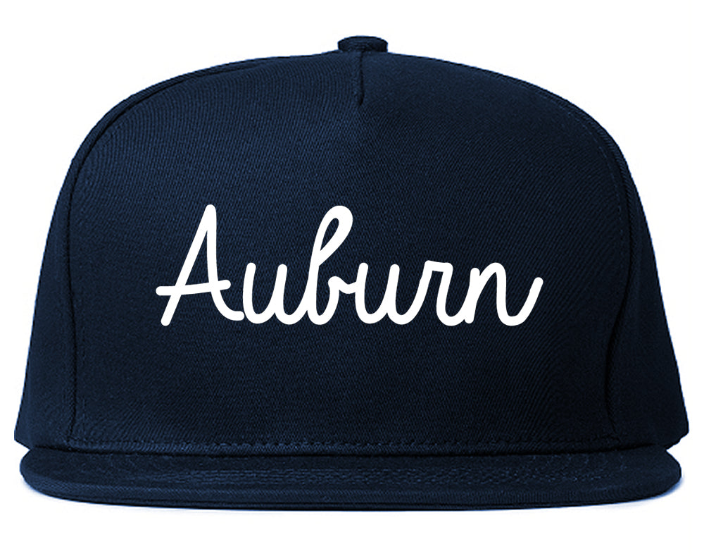 Auburn New York NY Script Mens Snapback Hat Navy Blue