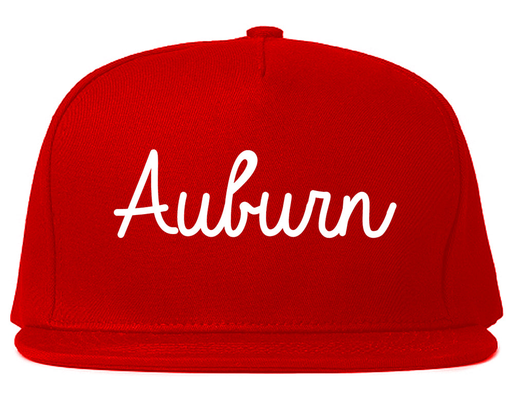 Auburn New York NY Script Mens Snapback Hat Red