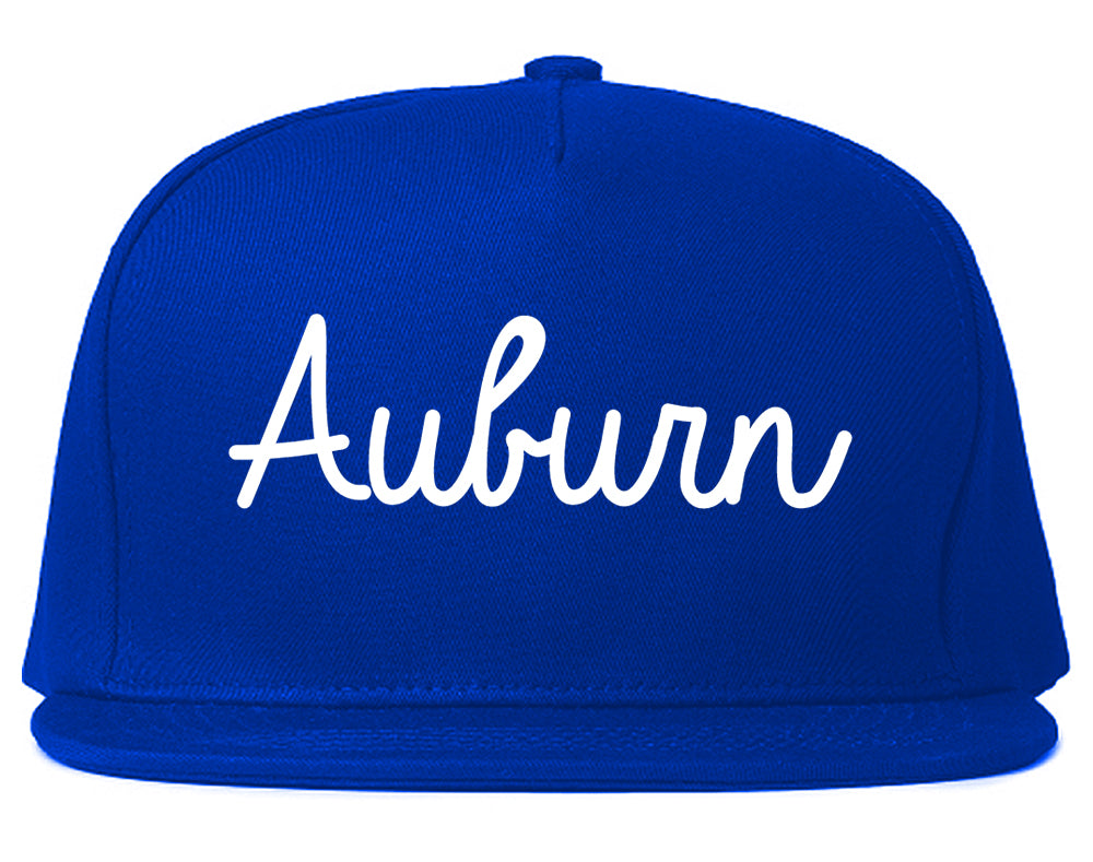 Auburn New York NY Script Mens Snapback Hat Royal Blue