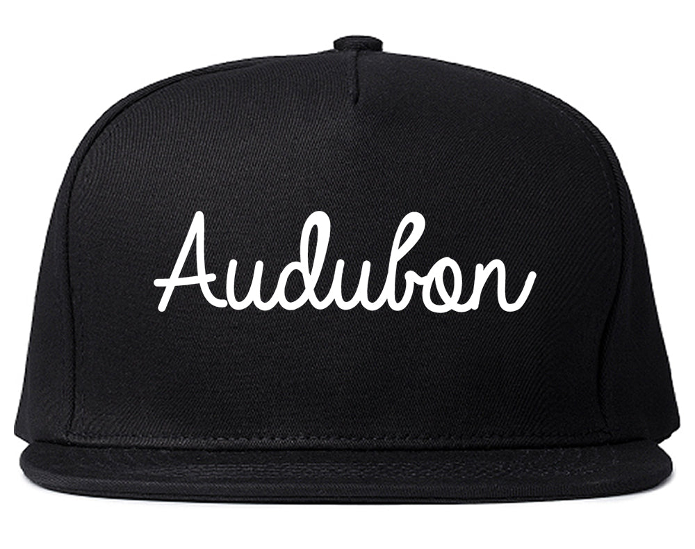 Audubon New Jersey NJ Script Mens Snapback Hat Black
