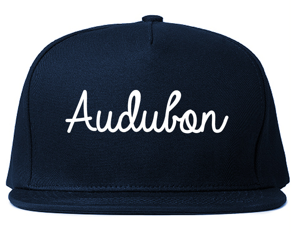 Audubon New Jersey NJ Script Mens Snapback Hat Navy Blue