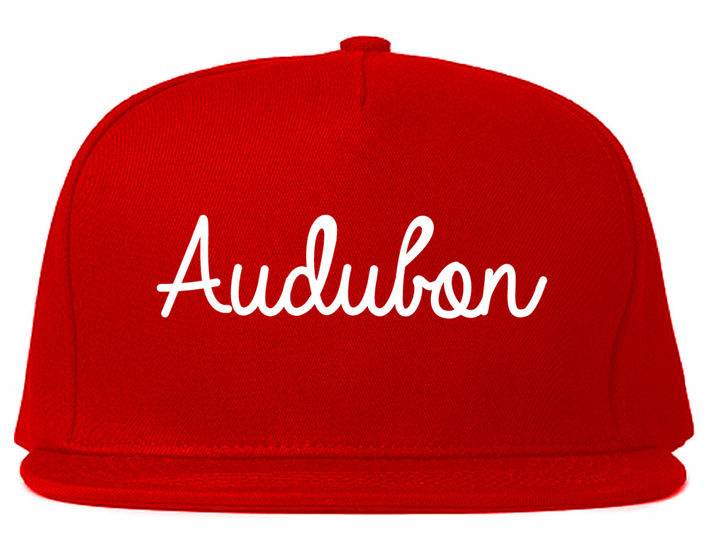 Audubon New Jersey NJ Script Mens Snapback Hat Red