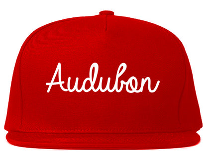 Audubon New Jersey NJ Script Mens Snapback Hat Red