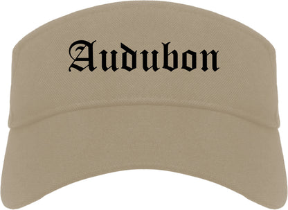 Audubon New Jersey NJ Old English Mens Visor Cap Hat Khaki