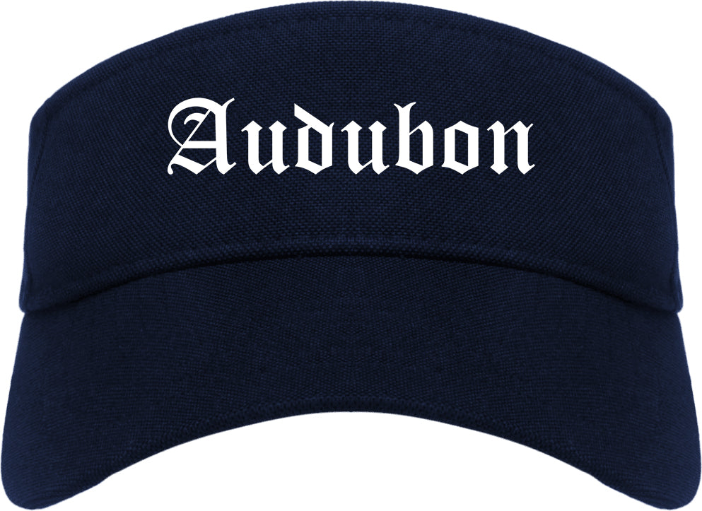 Audubon New Jersey NJ Old English Mens Visor Cap Hat Navy Blue