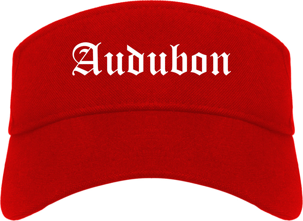 Audubon New Jersey NJ Old English Mens Visor Cap Hat Red