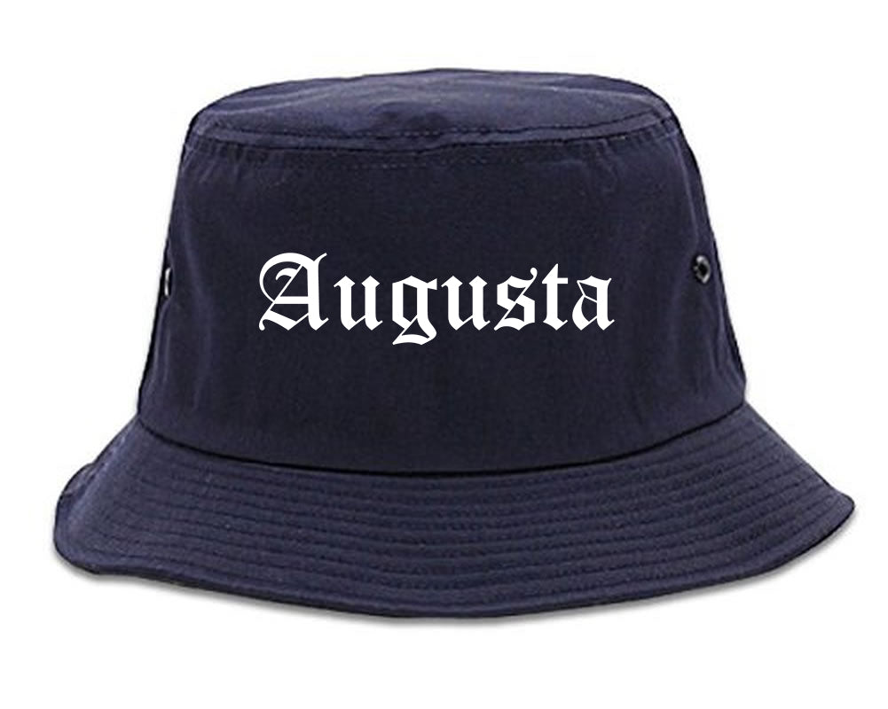 Augusta Kansas KS Old English Mens Bucket Hat Navy Blue