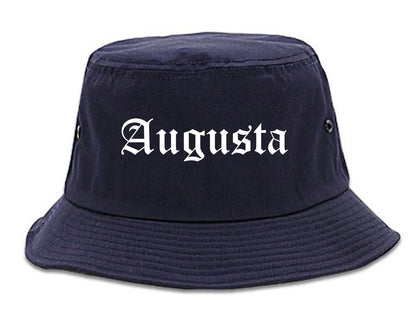 Augusta Maine ME Old English Mens Bucket Hat Navy Blue
