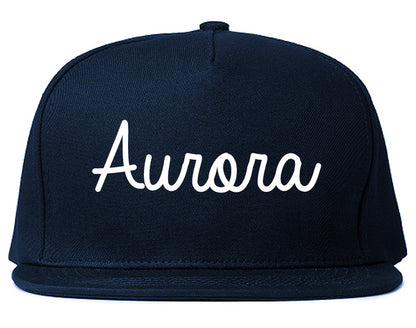 Aurora Colorado CO Script Mens Snapback Hat Navy Blue