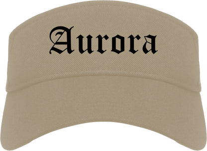 Aurora Missouri MO Old English Mens Visor Cap Hat Khaki