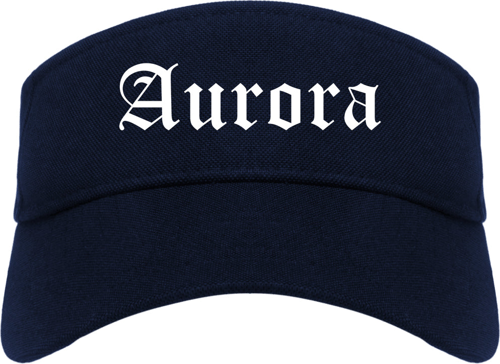 Aurora Missouri MO Old English Mens Visor Cap Hat Navy Blue