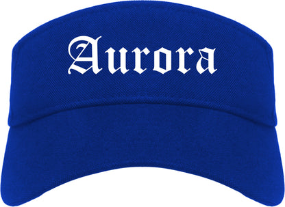 Aurora Missouri MO Old English Mens Visor Cap Hat Royal Blue