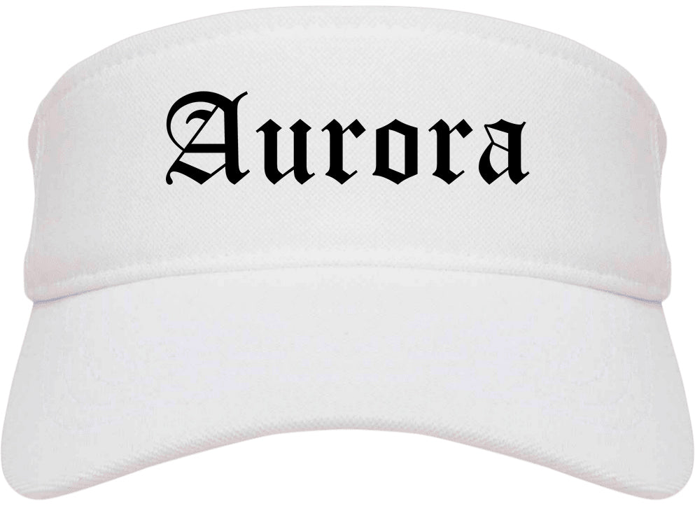 Aurora Missouri MO Old English Mens Visor Cap Hat White